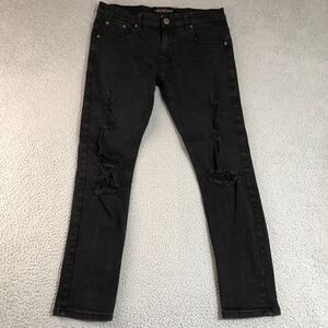 Copper Rivet Jeans Mens 34x30 Black Preppy Distressed Denim Straight Stretch‎